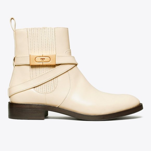 Tory Burch T-HARDWARE CHELSEA BOOT Cream Beige Dulce de Leche 10 Booties - Picture 3 of 10